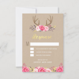 Tarjetas de RSVP de Boda de Peonía Rústica y Cuern