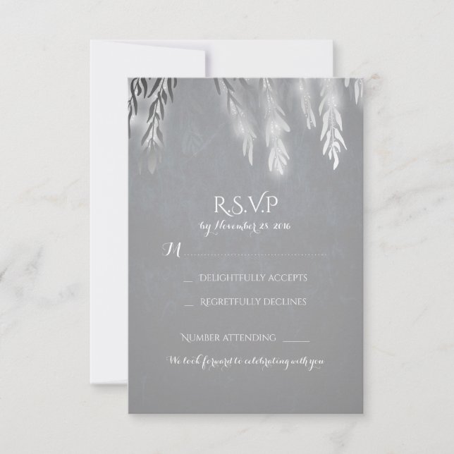 Tarjetas de RSVP de boda de ramas de árbol de sauc (Anverso)