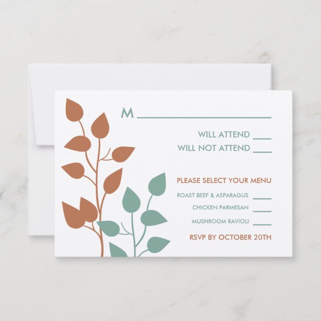 Tarjetas de RSVP de boda de ramas dobles de hojas  (Anverso)