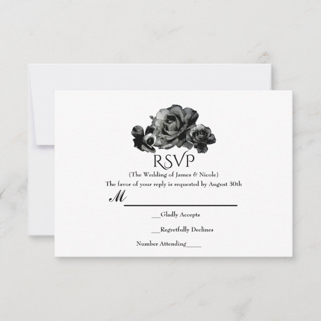 Tarjetas de RSVP de boda elegantes con rosas de ac (Anverso)
