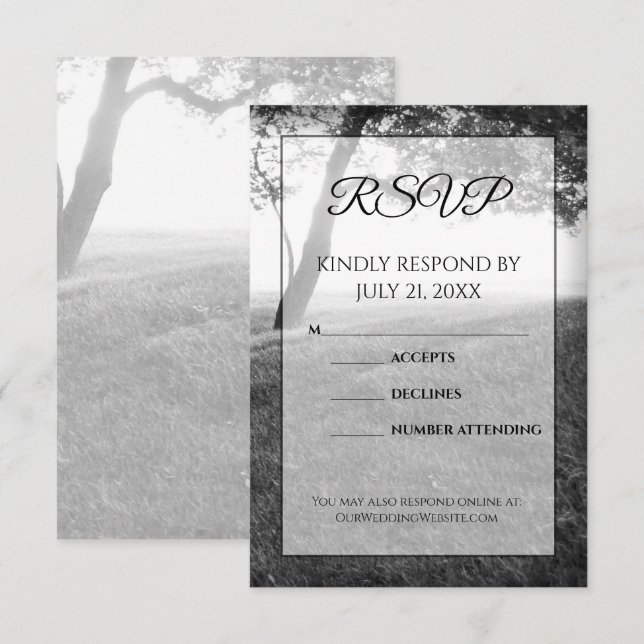 Tarjetas de RSVP de boda en blanco y negro para so (Anverso / Reverso)