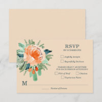 Tarjetas de RSVP de boda florales de jade melocotó