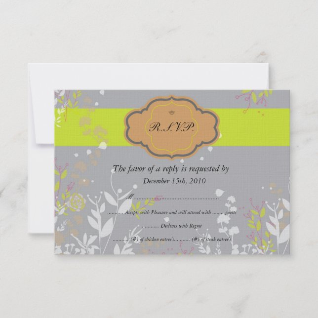 Tarjetas de RSVP de boda florales marrones y grise (Anverso)