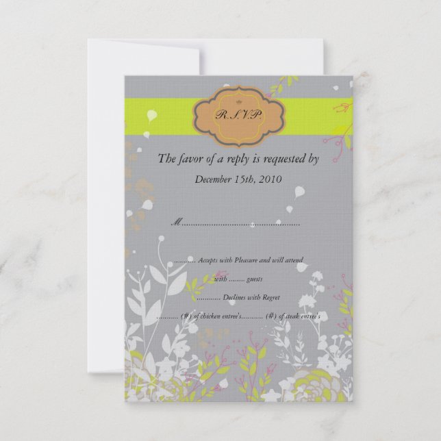 Tarjetas de RSVP de boda florales marrones y grise (Anverso)