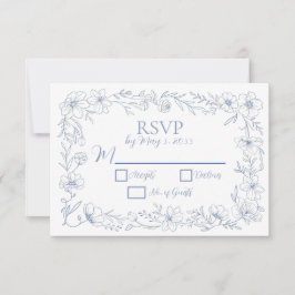 Tarjetas de RSVP de Boda Flores Azules Felices