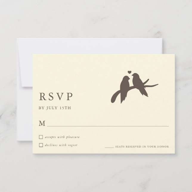 Tarjetas de RSVP de boda formal marfil aves Chic C (Anverso)