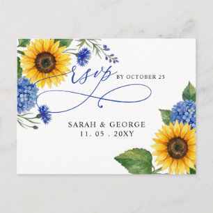 Tarjetas de RSVP de boda moderna con girasoles flo