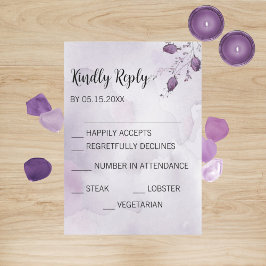 Tarjetas de RSVP de boda Morada con acuarela