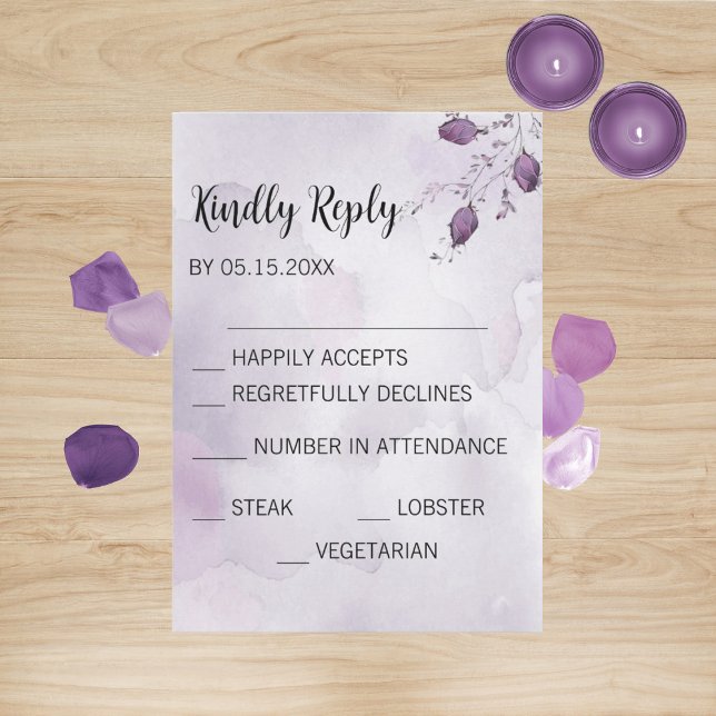 Tarjetas de RSVP de boda Morada con acuarela (Subido por el creador)