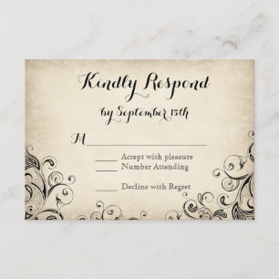 Tarjetas de RSVP de Boda Rústica con Florituras El