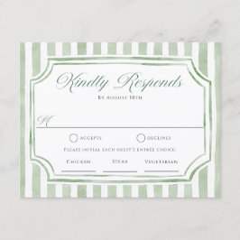 Tarjetas de RSVP de bodas con rayas verdes salvia