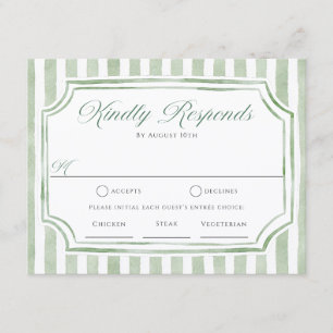 Tarjetas de RSVP de bodas con rayas verdes salvia