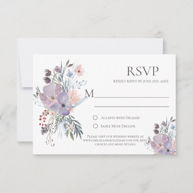 Tarjetas de RSVP de Caligrafía de Prado de Lavanda (Anverso)