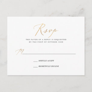 Tarjetas de RSVP de Caligrafía Elegante Faux Gold