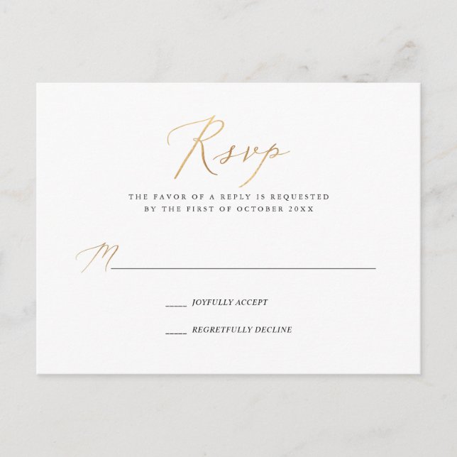 Tarjetas de RSVP de Caligrafía Elegante Faux Gold  (Anverso)