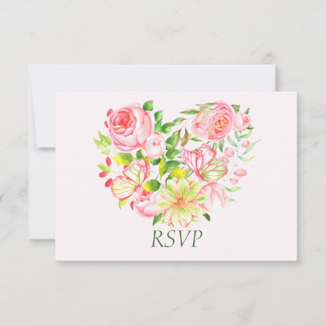 Tarjetas de RSVP de Corazón de Rosa Rosa (Anverso)