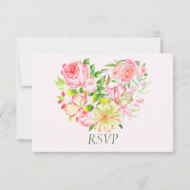 Tarjetas de RSVP de Corazón de Rosa Rosa