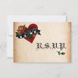 Tarjetas de RSVP de corazón y rosa con tatuaje par