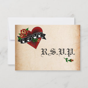 Tarjetas de RSVP de corazón y rosa con tatuaje par