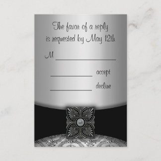 Tarjetas de RSVP de Damasco Plateado y Negro