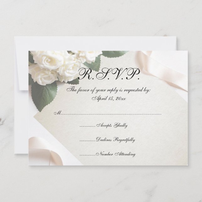 Tarjetas de RSVP de flores de boda blancas (Reverso)