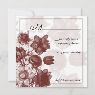 Tarjetas de RSVP de flores elegantes granate para