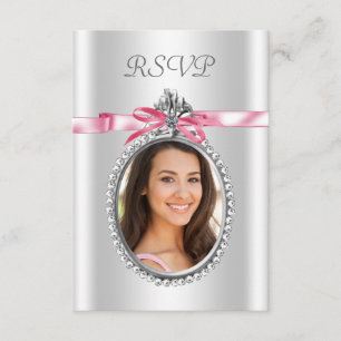 Tarjetas de RSVP de foto blancas rosadas