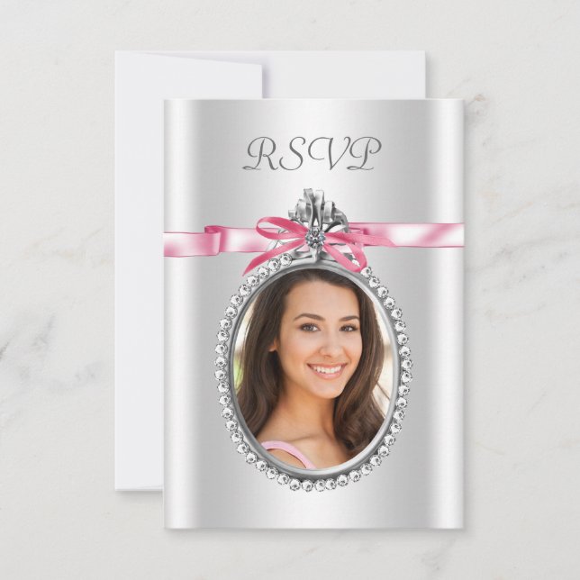 Tarjetas de RSVP de foto blancas rosadas (Anverso)