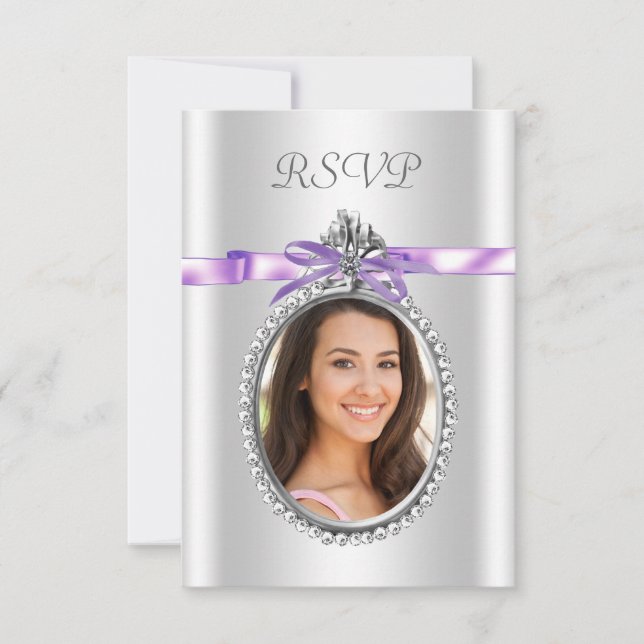 Tarjetas de RSVP de fotos moradas de lavanda (Anverso)