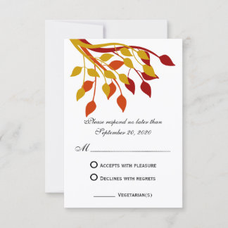 Tarjetas de RSVP de Hojas de Otoño en Oro, Naranja