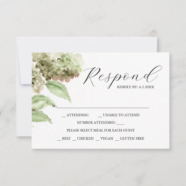 Tarjetas de RSVP de Hortensias para Boda (Anverso)