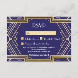 Tarjetas de RSVP de Navy Vintage Gatsby Invitacion