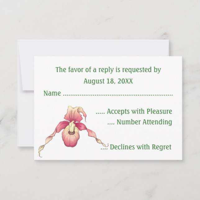 Tarjetas de RSVP de Orquídea Zapato de Dama Rosa (Anverso)