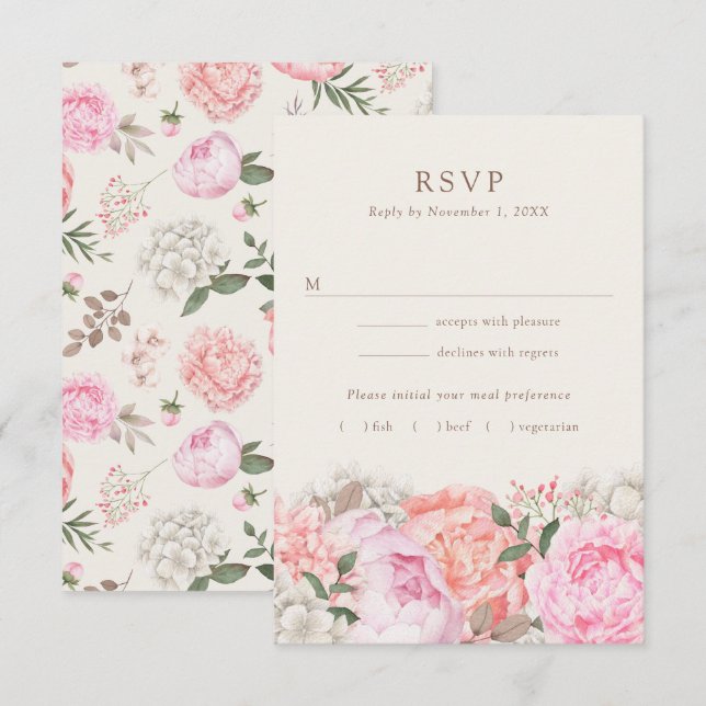 Tarjetas de RSVP de Peonía Moderna (Anverso / Reverso)