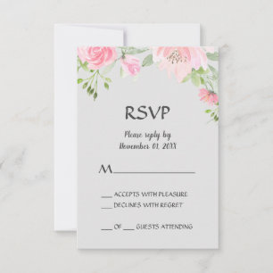 Tarjetas de RSVP de Peonías Rosadas sobre Gris