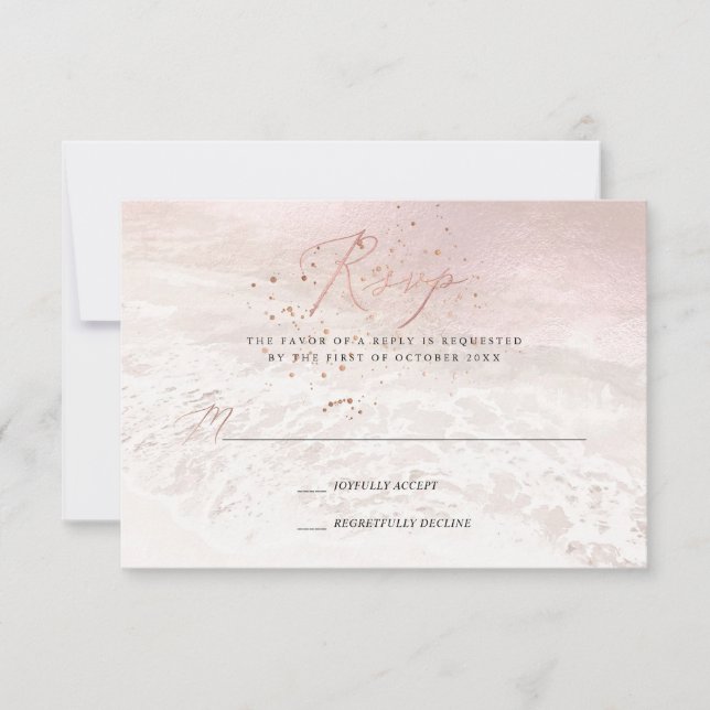 Tarjetas de RSVP de PixDezines Blush Coastal, Aren (Anverso)