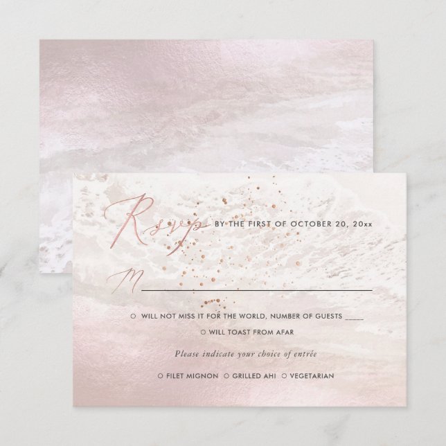 Tarjetas de RSVP de PixDezines Blush Coastal con c (Anverso / Reverso)