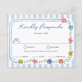 Tarjetas de RSVP de Rayas Azules Florales
