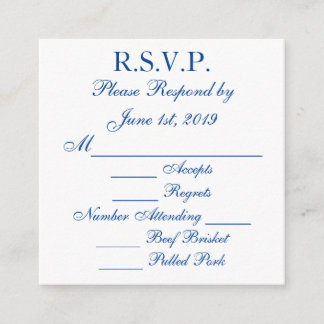 Tarjetas de RSVP de respuesta azul y blanco