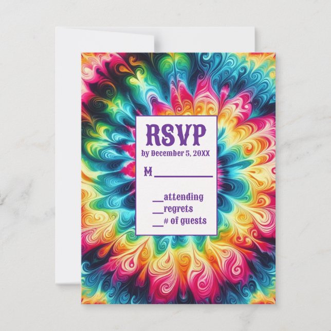 Tarjetas de RSVP de teñido psicodélico (Anverso)
