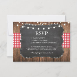 Tarjetas de RSVP de tiza de boda de madera rústica