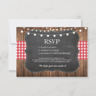 Tarjetas de RSVP de tiza de boda de madera rústica
