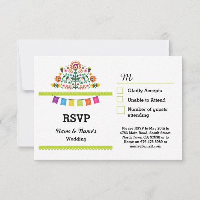 Tarjetas de RSVP Fiesta Mexicana de Impresión para (Anverso)