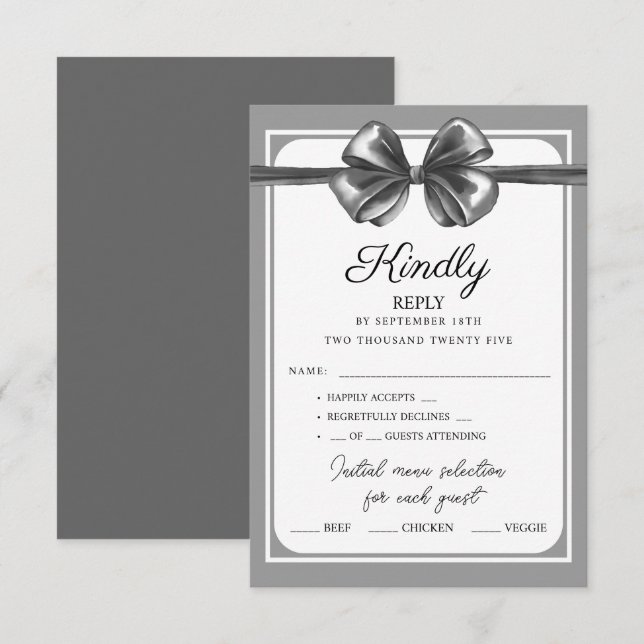 Tarjetas de RSVP Lujosas Bodas con Lazo Negro. (Anverso / Reverso)