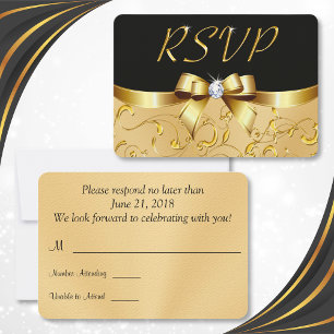Tarjetas de RSVP Negras y Doradas, Personalizables