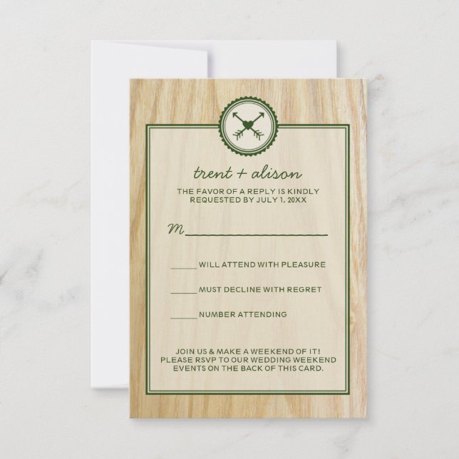 Tarjetas de RSVP para Boda de Madera y Glamping (Anverso)