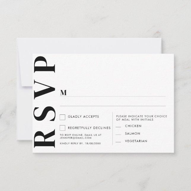 Tarjetas de RSVP para Boda Minimalista (Anverso)