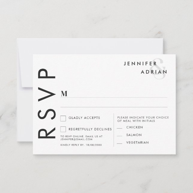 Tarjetas de RSVP para Boda Minimalista (Anverso)