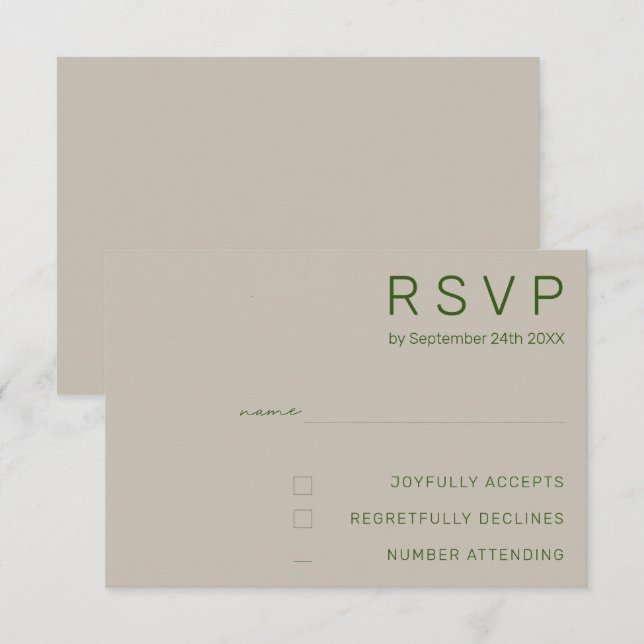 Tarjetas de RSVP para Boda Minimalista (Anverso / Reverso)