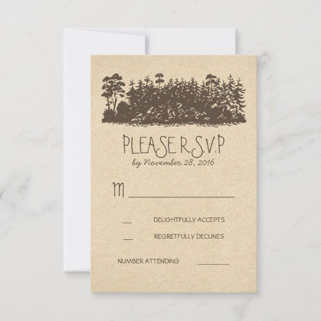 Tarjetas de RSVP para Boda Rústica en el Bosque (Anverso)